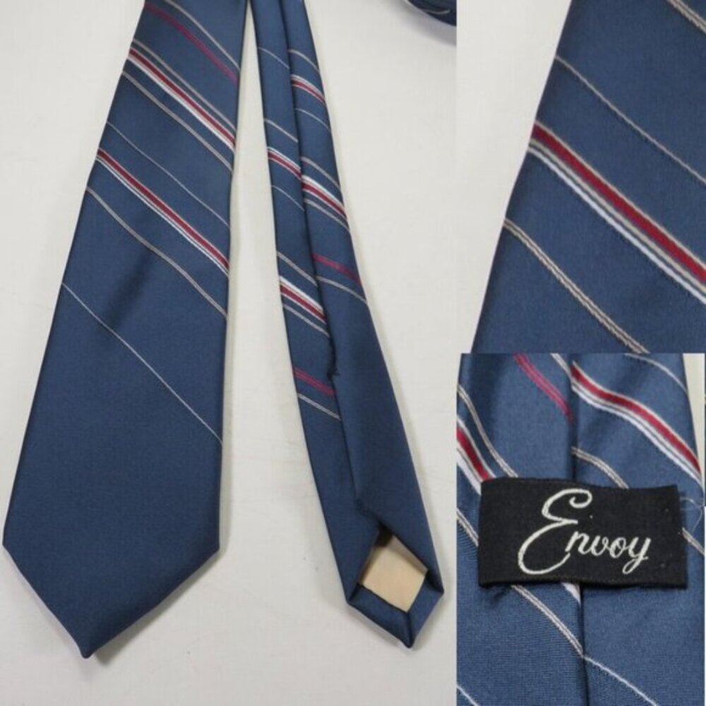 Vintage Blue with Red Striped Men's NeckTie by Envoy - Picture 7 of 7